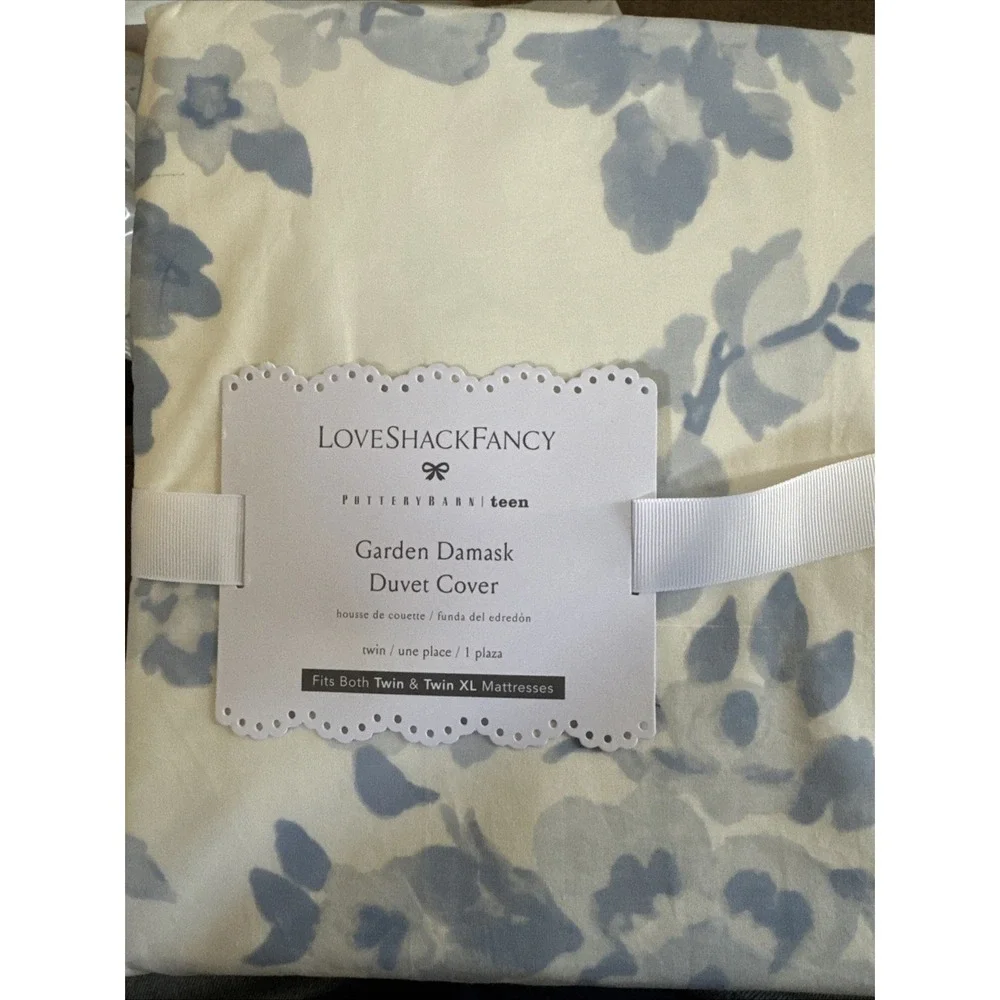 Pottery Barn Love Shack Fancy Garden Damask Duvet Cover Blue Ivory Twin& Twin XL